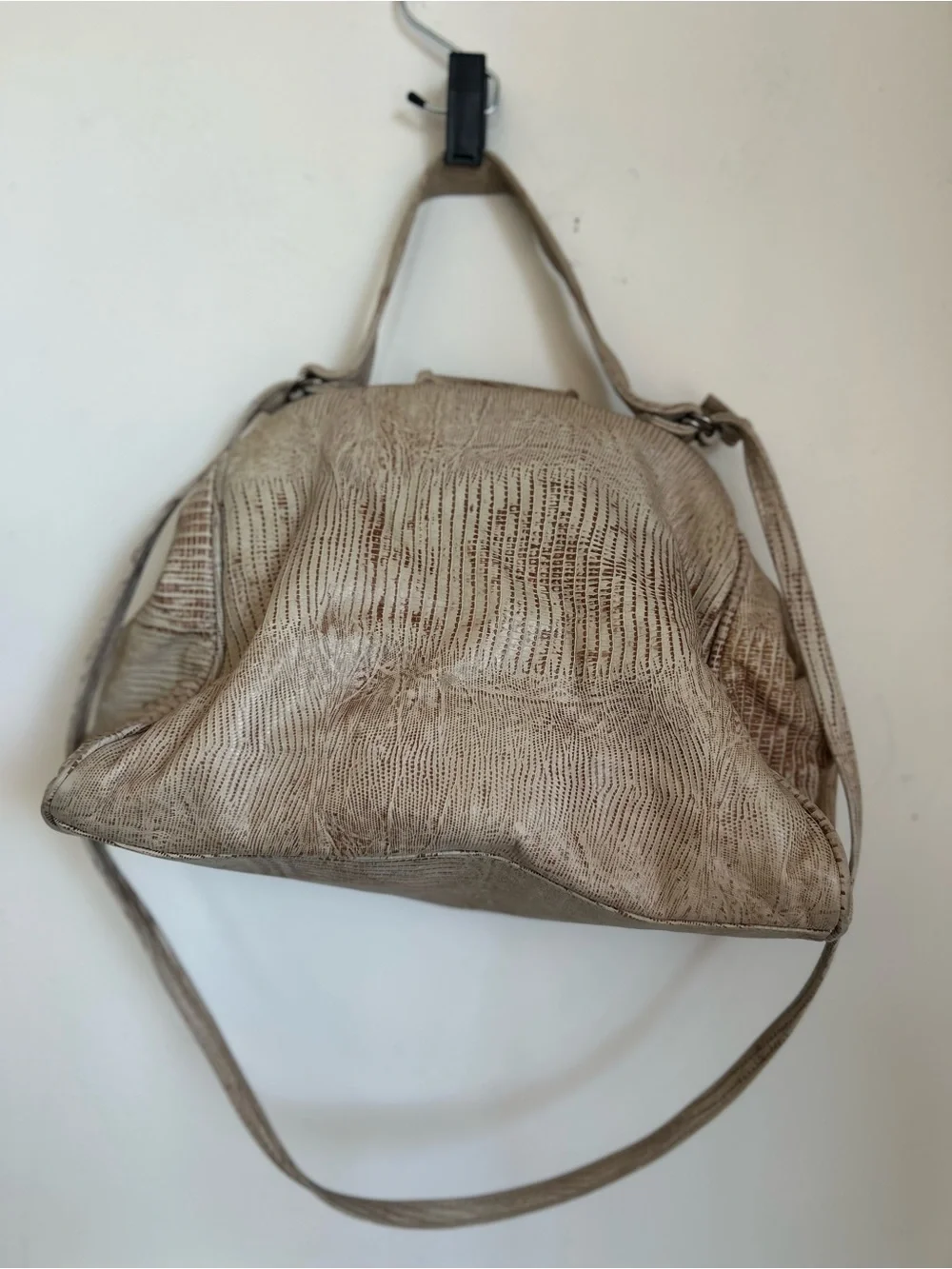 Women’s Patchwork Leather Satchel Handbag in Beige and Brown - Picture 3 of 6